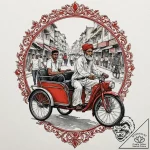 A shot of a rickshaw driver navigating a crow… – tattoo sketch (№1752904384_0, 19.07.2025 05:53) — tattoovalue.net
