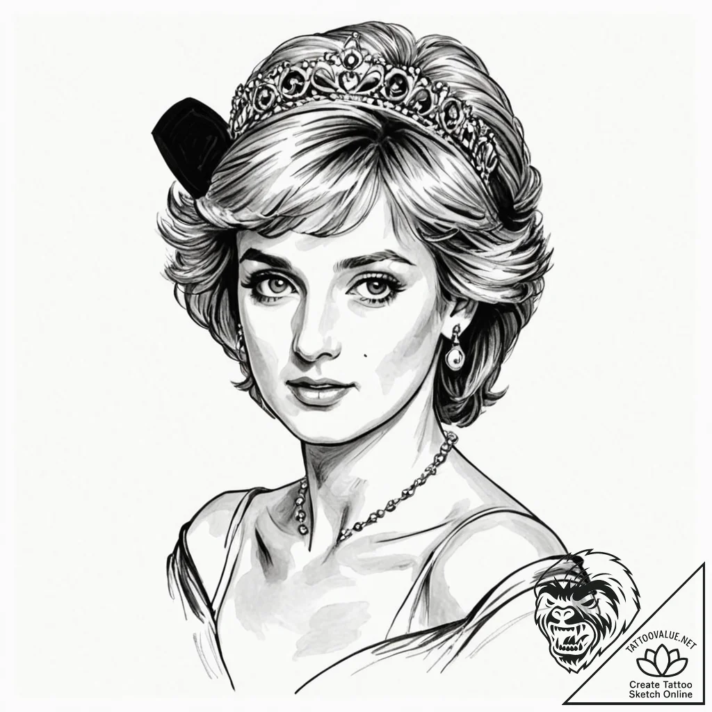 A trash polka tattoo of princess diana, beaut... - tattoo sketch (№1752904631_0, 19.07.2025 05:57) — tattoovalue.net