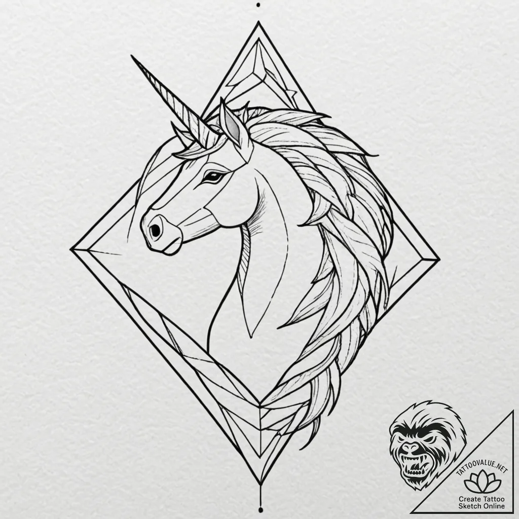 Linework tattoo design of the origami unicorn... - tattoo sketch (№1752904713_0, 19.07.2025 05:58) — tattoovalue.net