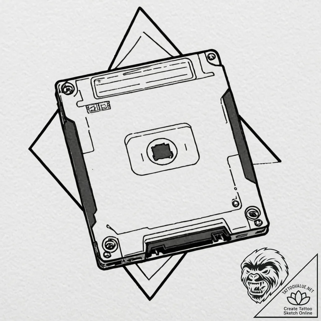 Tattoo sketch a floppy disk transforming into... - tattoo sketch (№1752905129_0, 19.07.2025 06:05) — tattoovalue.net