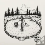 A person harvesting salt from an evaporation… – tattoo sketch (№1752905955_0, 19.07.2025 06:19) — tattoovalue.net