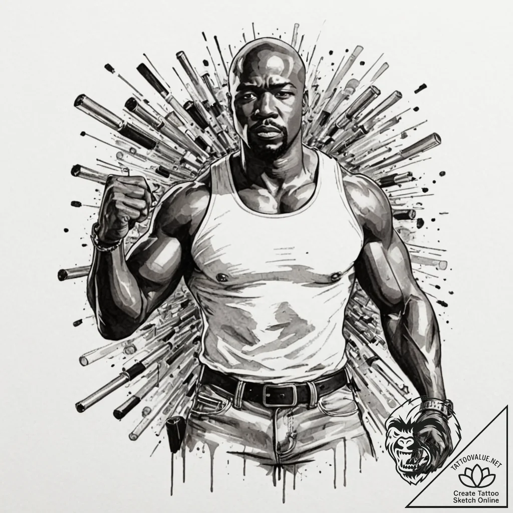 A sketch of luke cage, with his unbreakable s... - tattoo sketch (№1752906120_0, 19.07.2025 06:22) — tattoovalue.net