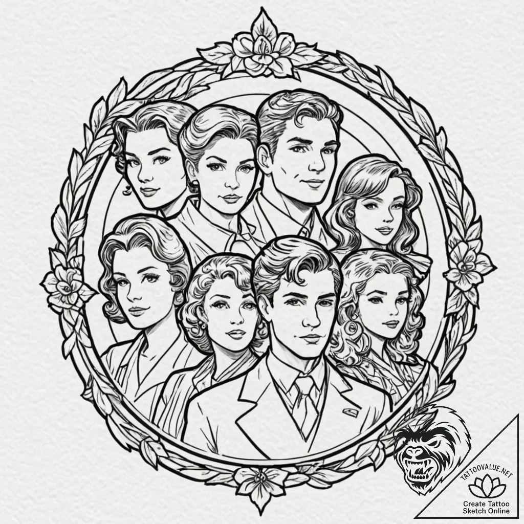 A graphic novel panel of the main characters... - tattoo sketch (№1752906204_0, 19.07.2025 06:23) — tattoovalue.net