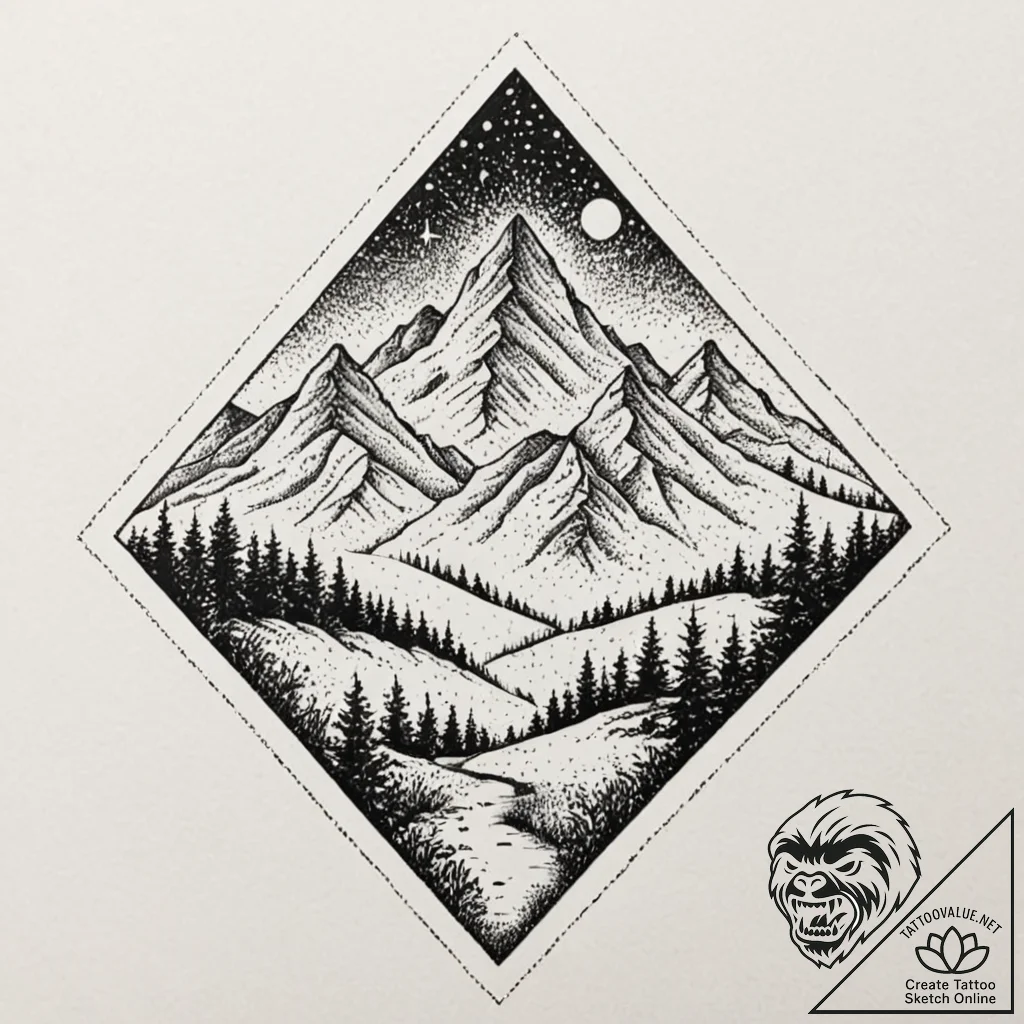 Tattoo sketch a snowy mountain peak with a hi... - tattoo sketch (№1752906870_0, 19.07.2025 06:34) — tattoovalue.net