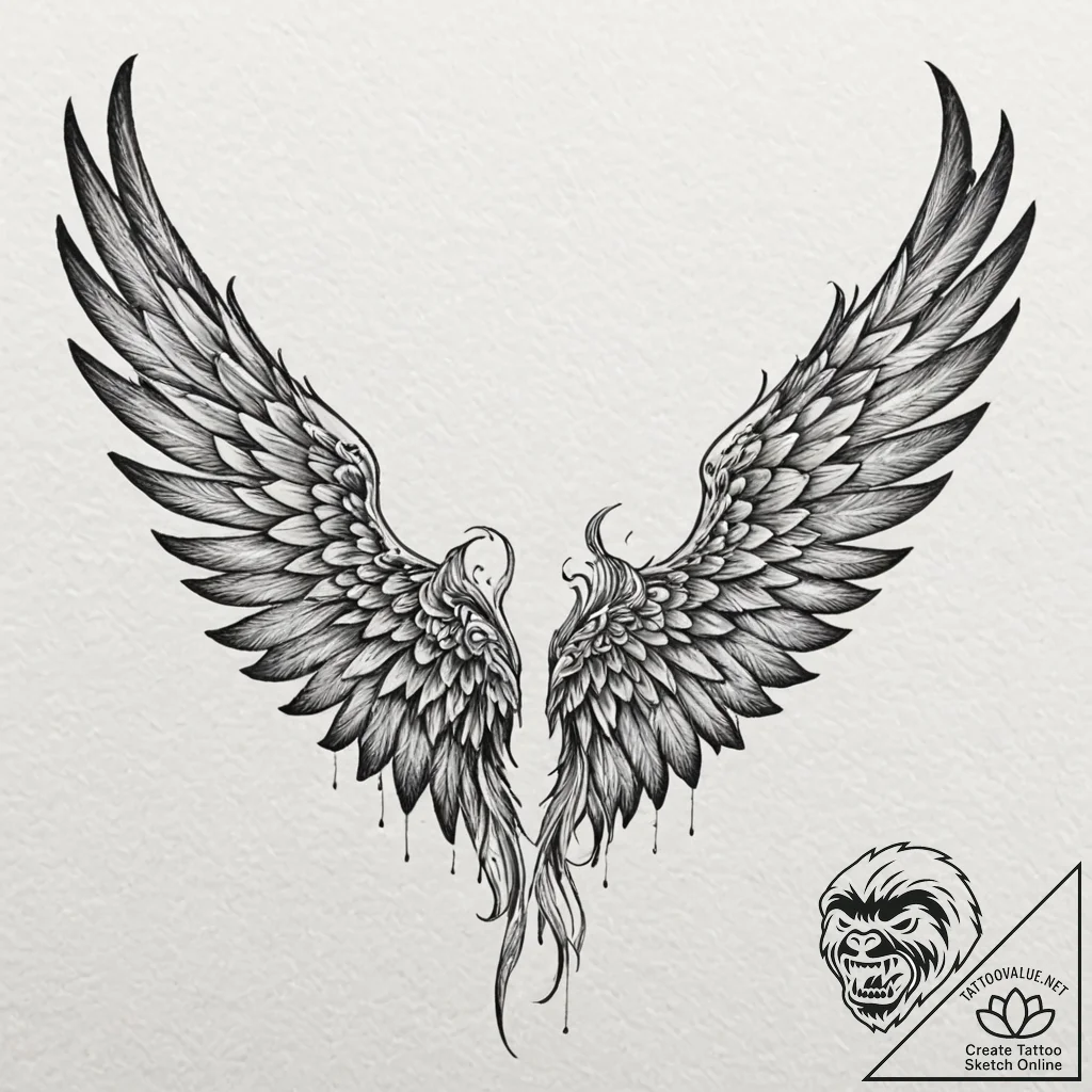 Tattoo sketch a pair of wings unfurled, symbo... - tattoo sketch (№1752907199_0, 19.07.2025 06:39) — tattoovalue.net