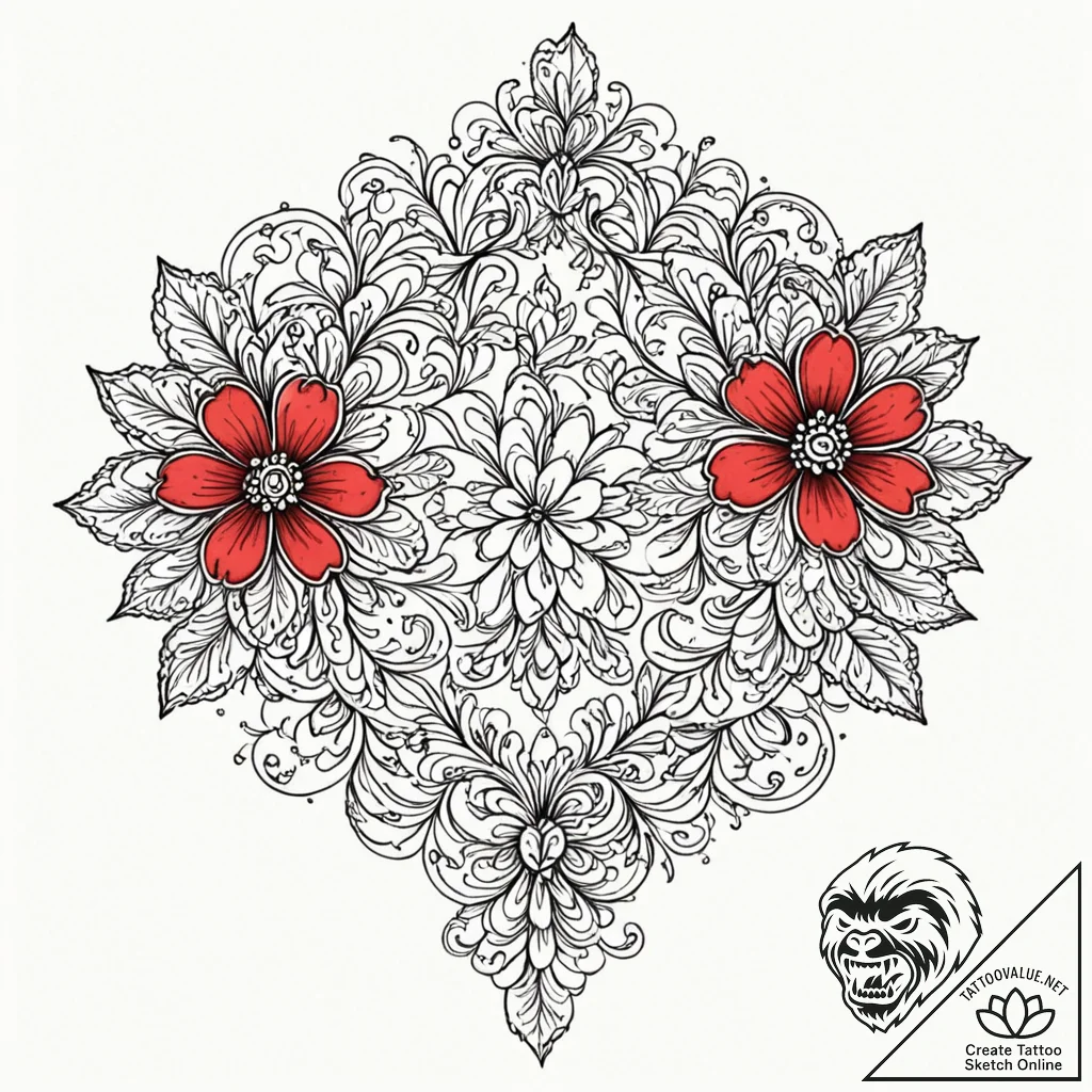 Flower, tattoo flash sheet design, ornamental... - tattoo sketch (№1752907365_0, 19.07.2025 06:42) — tattoovalue.net