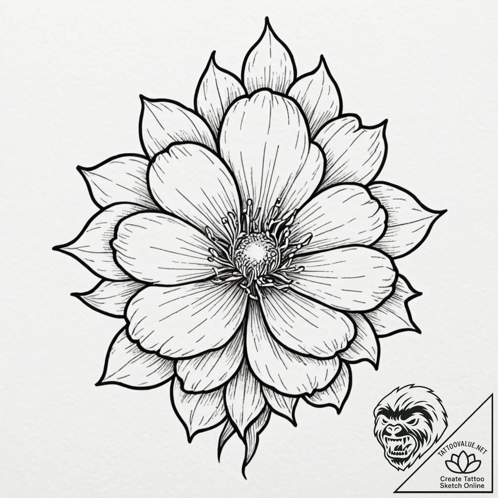 Tattoo design a single, blooming flower in a... - tattoo sketch (№1752907446_0, 19.07.2025 06:44) — tattoovalue.net