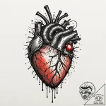 A trash polka composition of a human heart be… – tattoo sketch (№1752907940_0, 19.07.2025 06:52) — tattoovalue.net