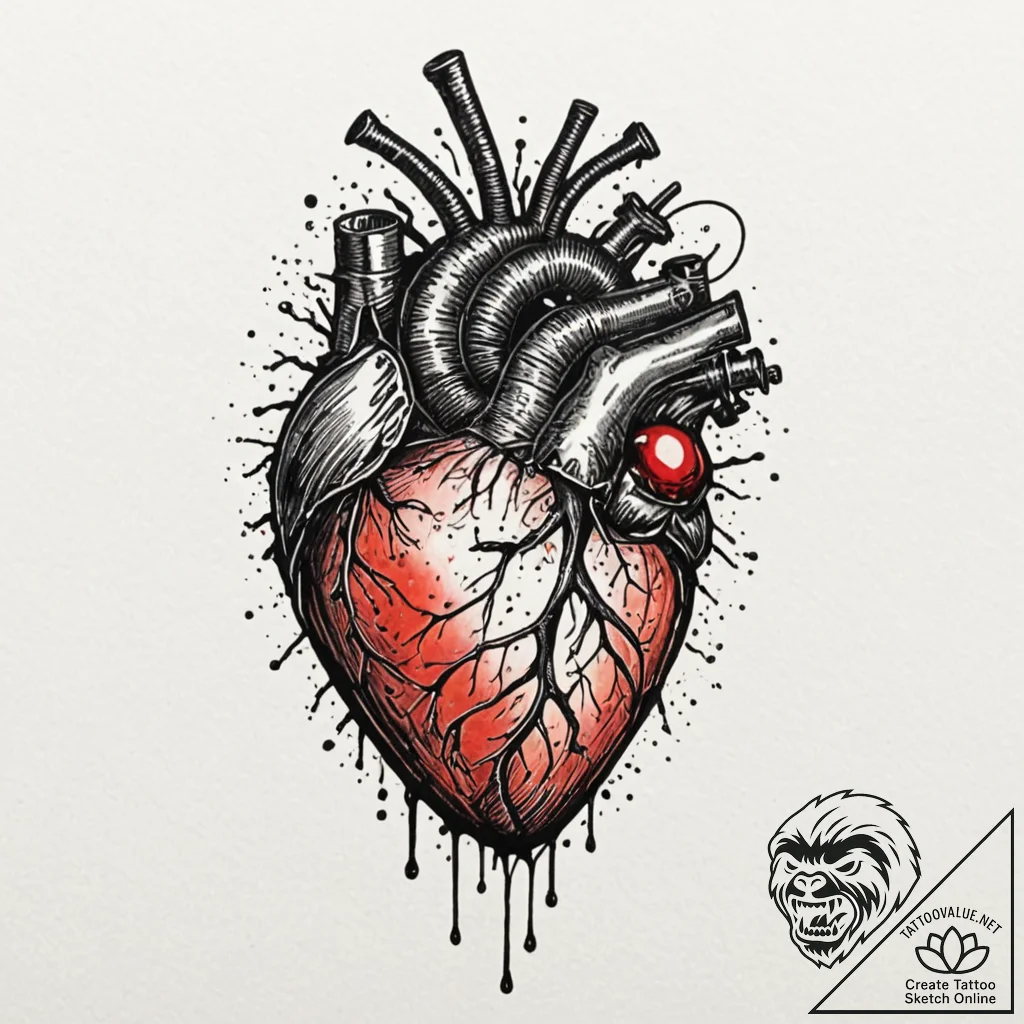 A trash polka composition of a human heart be... - tattoo sketch (№1752907940_0, 19.07.2025 06:52) — tattoovalue.net