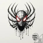 A trash polka tattoo of spider-man’s mask, ha… – tattoo sketch (№1752908687_0, 19.07.2025 07:04) — tattoovalue.net