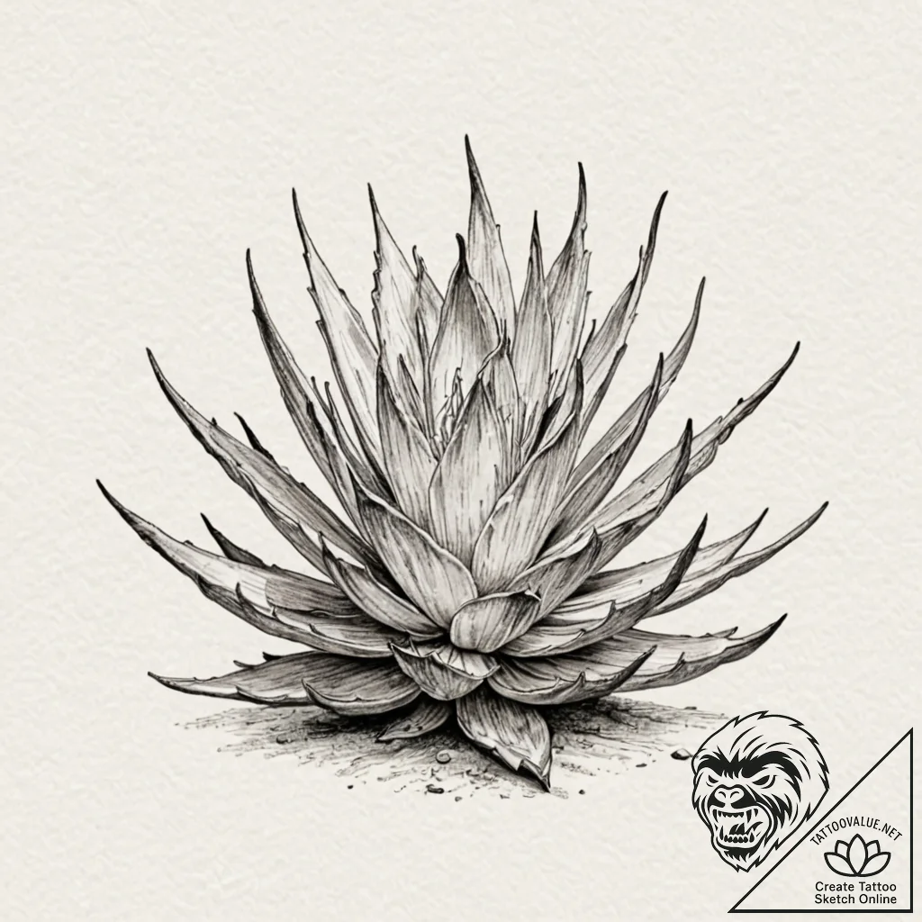 Aloe, ink illustration for tattoo, sepia tone... - tattoo sketch (№1752908769_0, 19.07.2025 07:06) — tattoovalue.net