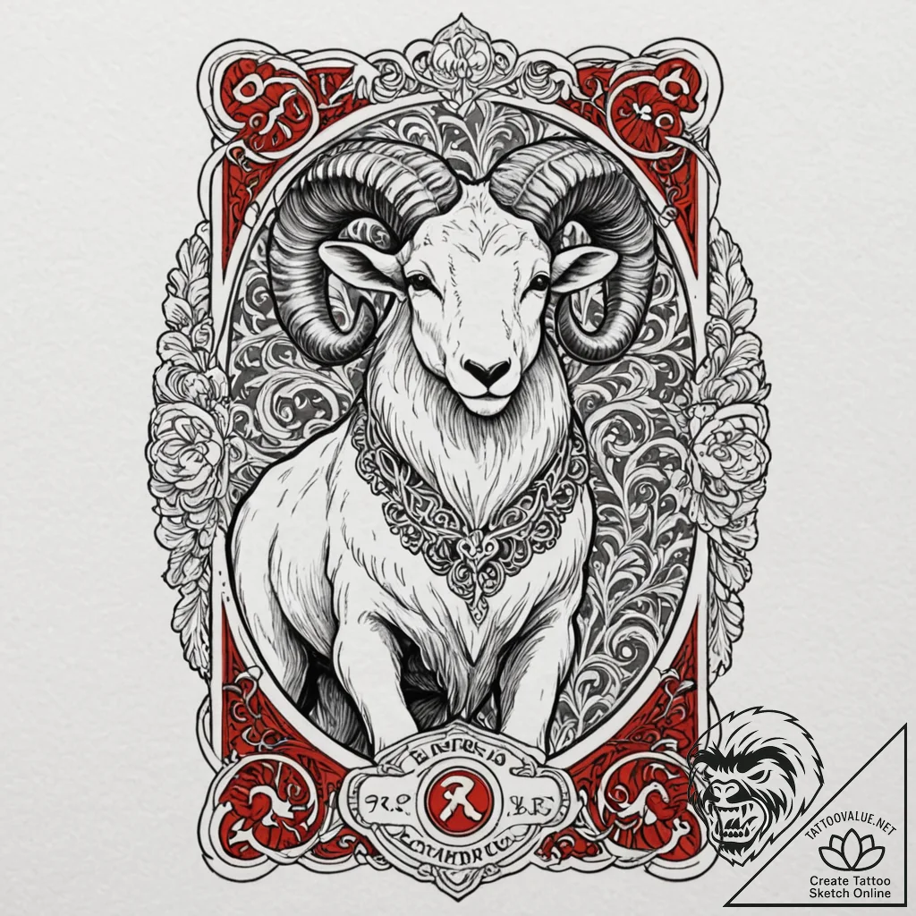 Tattoo sketch an aries ram with the "emperor"... - tattoo sketch (№1752908850_0, 19.07.2025 07:07) — tattoovalue.net