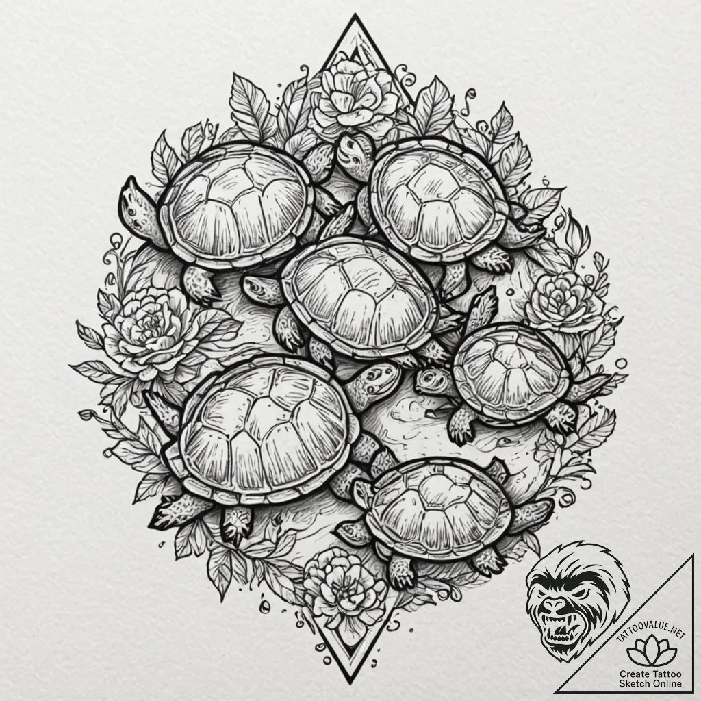 Tattoo design a turtle family, representing l... - tattoo sketch (№1752909598_0, 19.07.2025 07:19) — tattoovalue.net