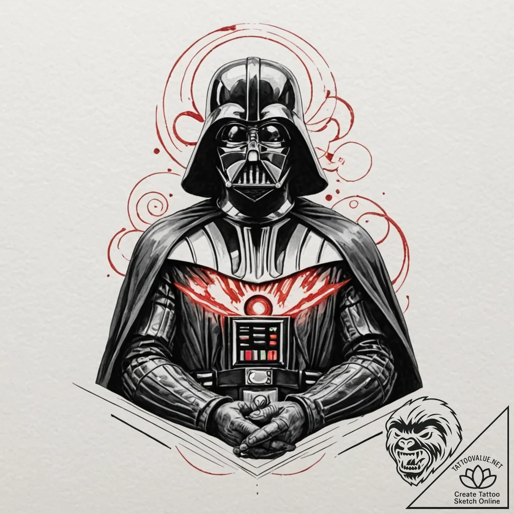 Watercolor sketch of darth vader meditating,... - tattoo sketch (№1752909767_0, 19.07.2025 07:22) — tattoovalue.net