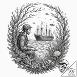 A diver discovering an old shipwreck overgrow… – tattoo sketch (№1752909849_0, 19.07.2025 07:24) — tattoovalue.net