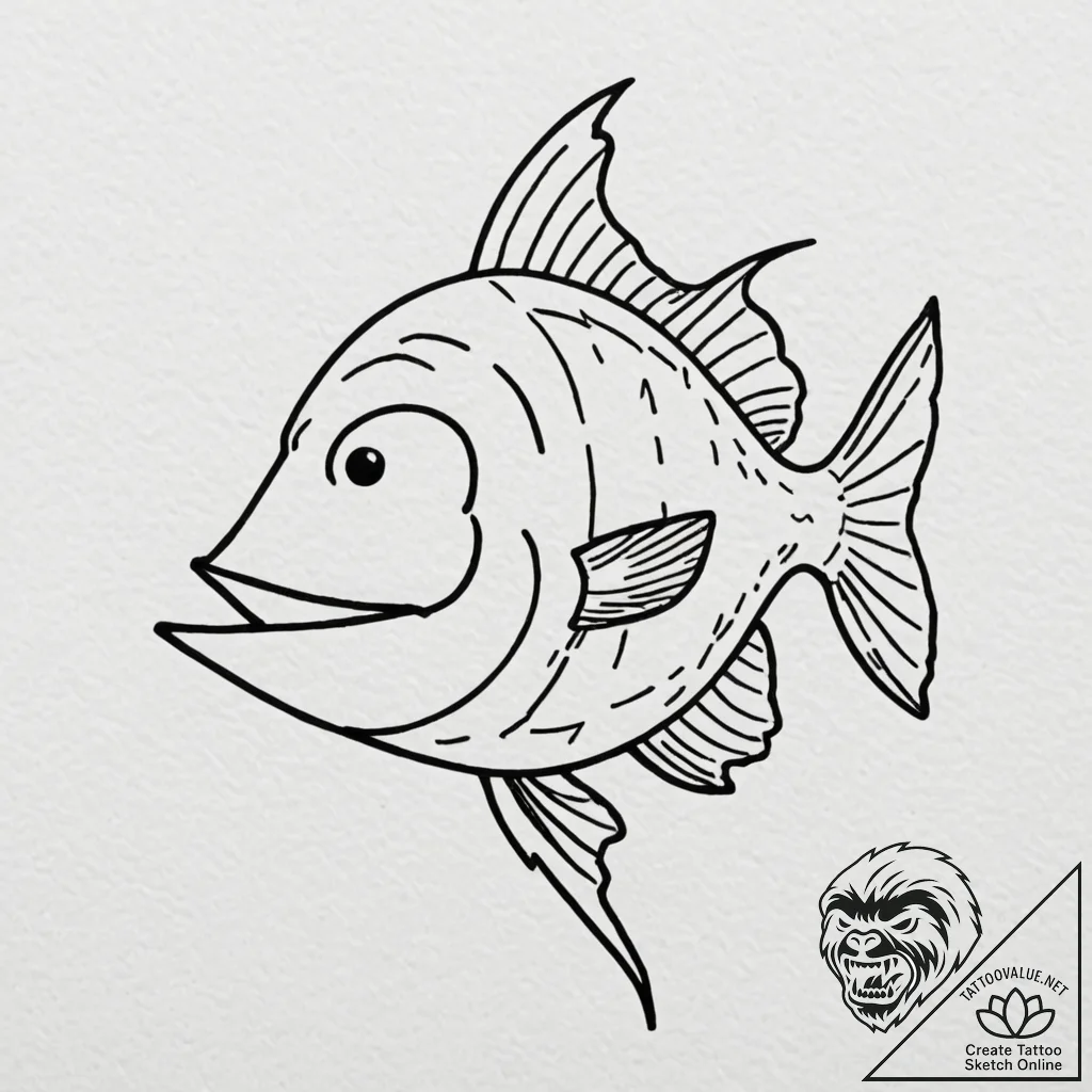 A minimalist tattoo of blinky, the three-eyed... - tattoo sketch (№1752909932_0, 19.07.2025 07:25) — tattoovalue.net