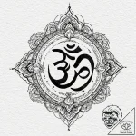 Om (symbol), tattoo line art, on a clean whit… – tattoo sketch (№1752910178_0, 19.07.2025 07:29) — tattoovalue.net