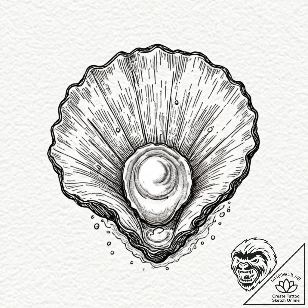 Tattoo design a delicate pearl in an open oys... - tattoo sketch (№1752910680_0, 19.07.2025 07:38) — tattoovalue.net