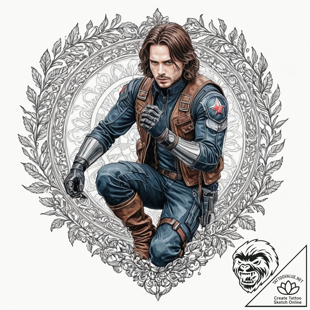 A watercolor sketch of the winter soldier, wi... - tattoo sketch (№1752910847_0, 19.07.2025 07:40) — tattoovalue.net
