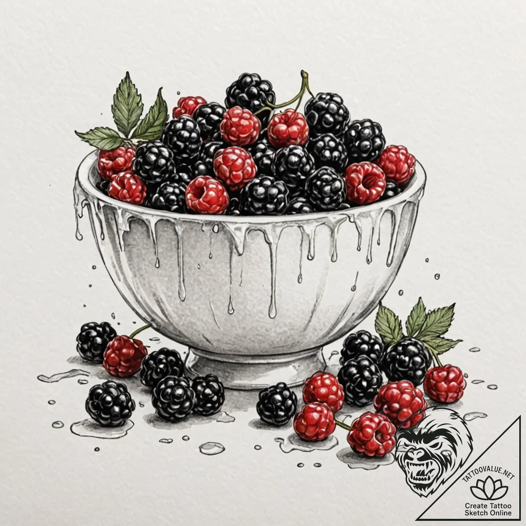 A hyperrealistic still life of a bowl of fres... - tattoo sketch (№1752910930_0, 19.07.2025 07:42) — tattoovalue.net