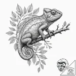 A chameleon perfectly camouflaged on a leafy… – tattoo sketch (№1752911840_0, 19.07.2025 07:57) — tattoovalue.net