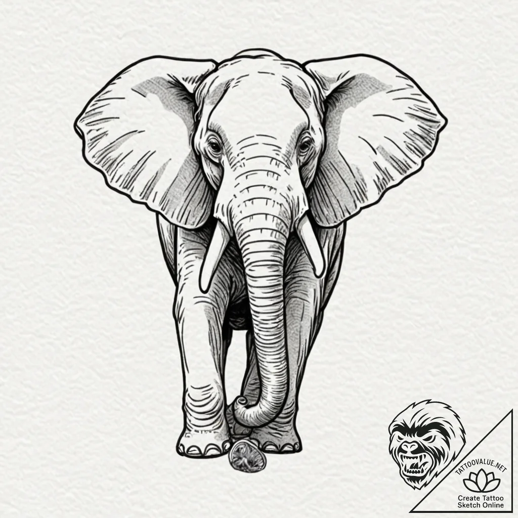 Elephant, concept art for tattoo, on a clean... - tattoo sketch (№1752911921_0, 19.07.2025 07:58) — tattoovalue.net