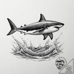 A great white shark breaching the water, capt… – tattoo sketch (№1752912335_0, 19.07.2025 08:05) — tattoovalue.net