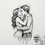 A linework tattoo of the iconic kiss in the r… – tattoo sketch (№1752912499_0, 19.07.2025 08:08) — tattoovalue.net
