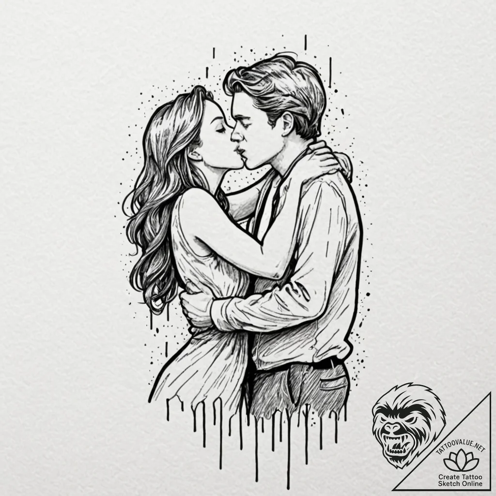 A linework tattoo of the iconic kiss in the r... - tattoo sketch (№1752912499_0, 19.07.2025 08:08) — tattoovalue.net