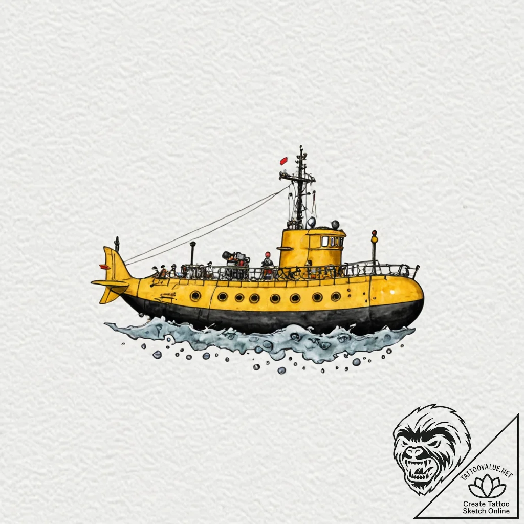 A watercolor tattoo of the yellow submarine f... - tattoo sketch (№1752913241_0, 19.07.2025 08:20) — tattoovalue.net