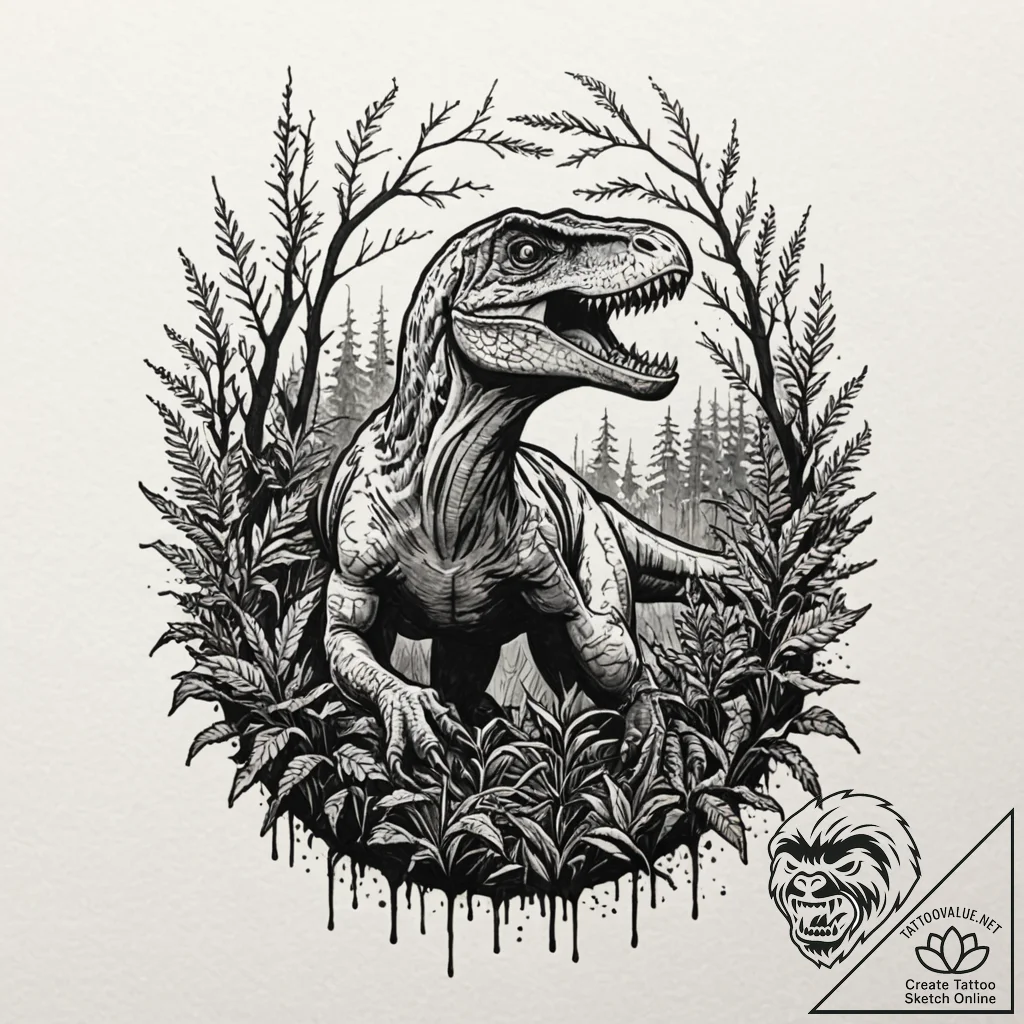 A watercolor sketch of a raptor hiding in the... - tattoo sketch (№1752913490_0, 19.07.2025 08:24) — tattoovalue.net