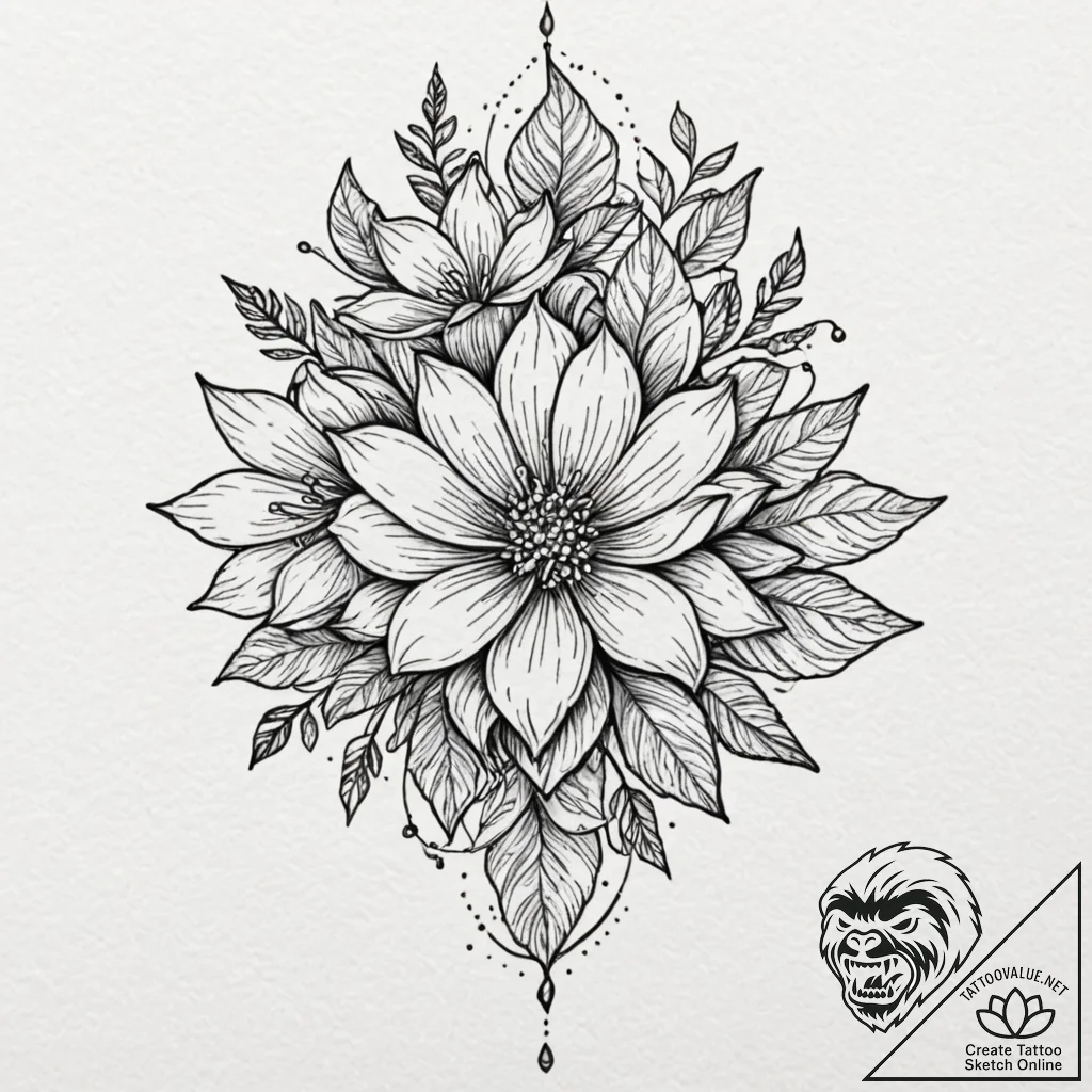 Tattoo design a floral design with a subtle,... - tattoo sketch (№1752913654_0, 19.07.2025 08:27) — tattoovalue.net