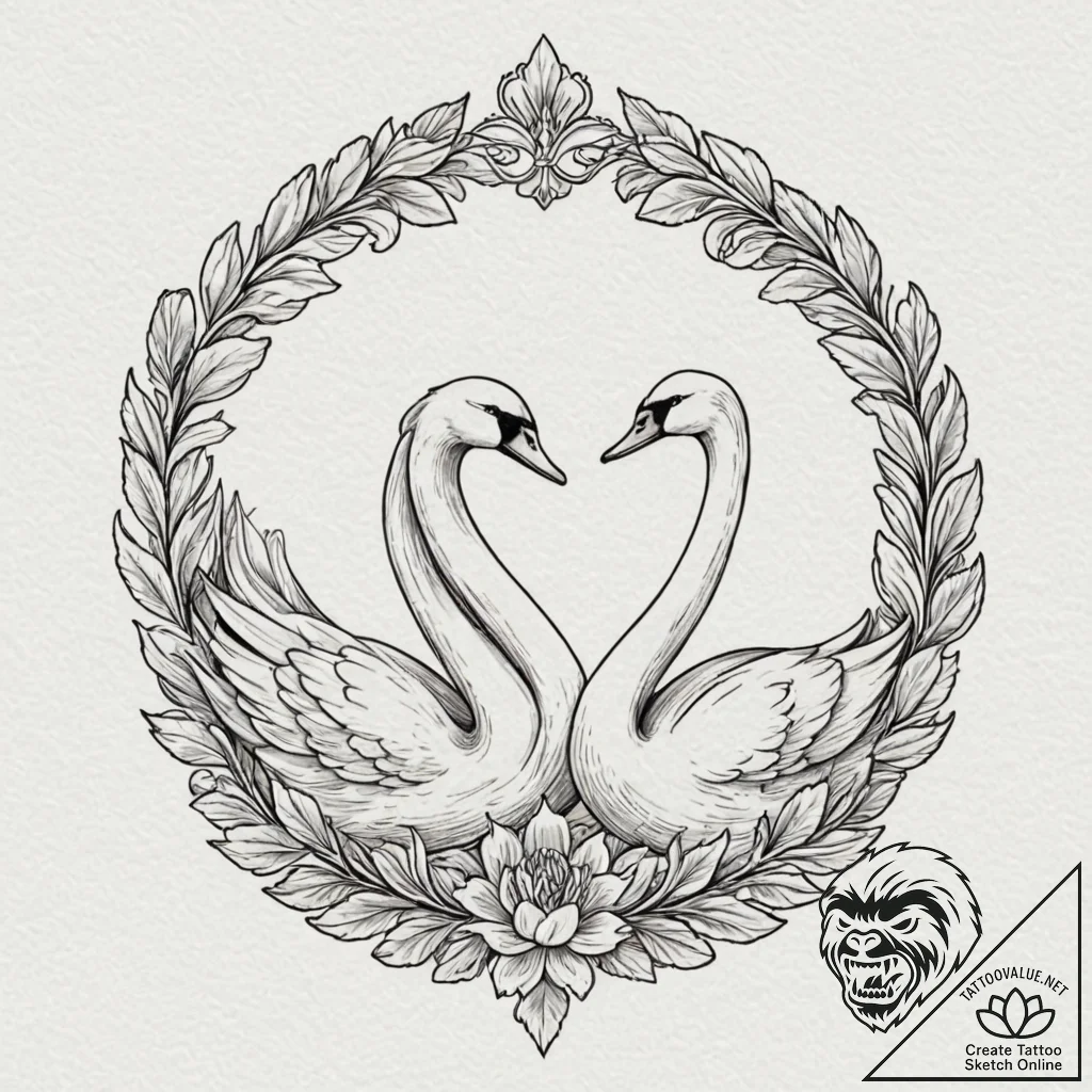 Tattoo design: a pair of swans, sacred to lad... - tattoo sketch (№1752913818_0, 19.07.2025 08:30) — tattoovalue.net