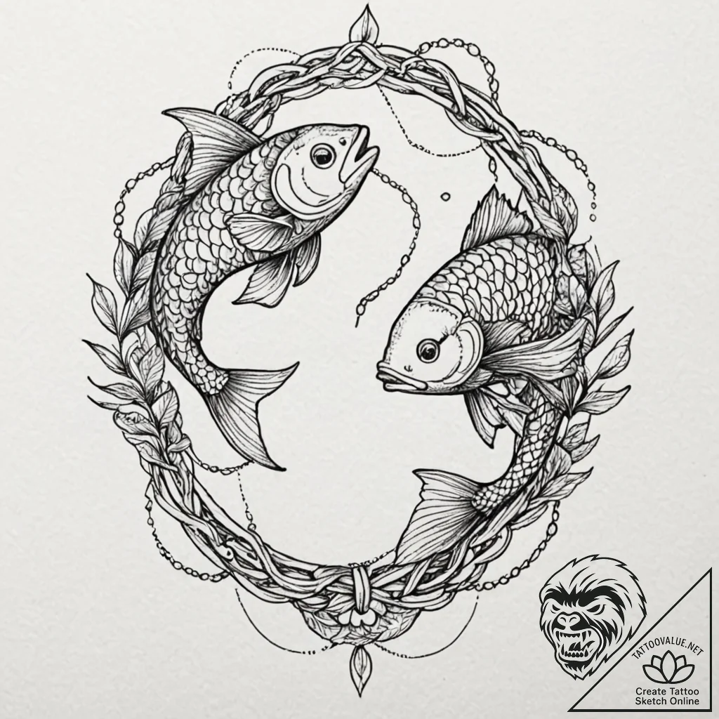 Tattoo design pisces fish, intertwined with c... - tattoo sketch (№1752914149_0, 19.07.2025 08:35) — tattoovalue.net