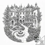 A hidden courtyard garden in the middle of a… – tattoo sketch (№1752914313_0, 19.07.2025 08:38) — tattoovalue.net