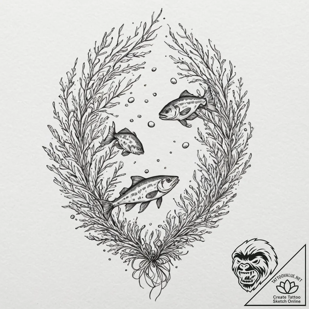 Tattoo design pisces fish, swimming among del... - tattoo sketch (№1752914478_0, 19.07.2025 08:41) — tattoovalue.net