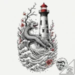 The view from a lighthouse lantern room on a… – tattoo sketch (№1752914560_0, 19.07.2025 08:42) — tattoovalue.net