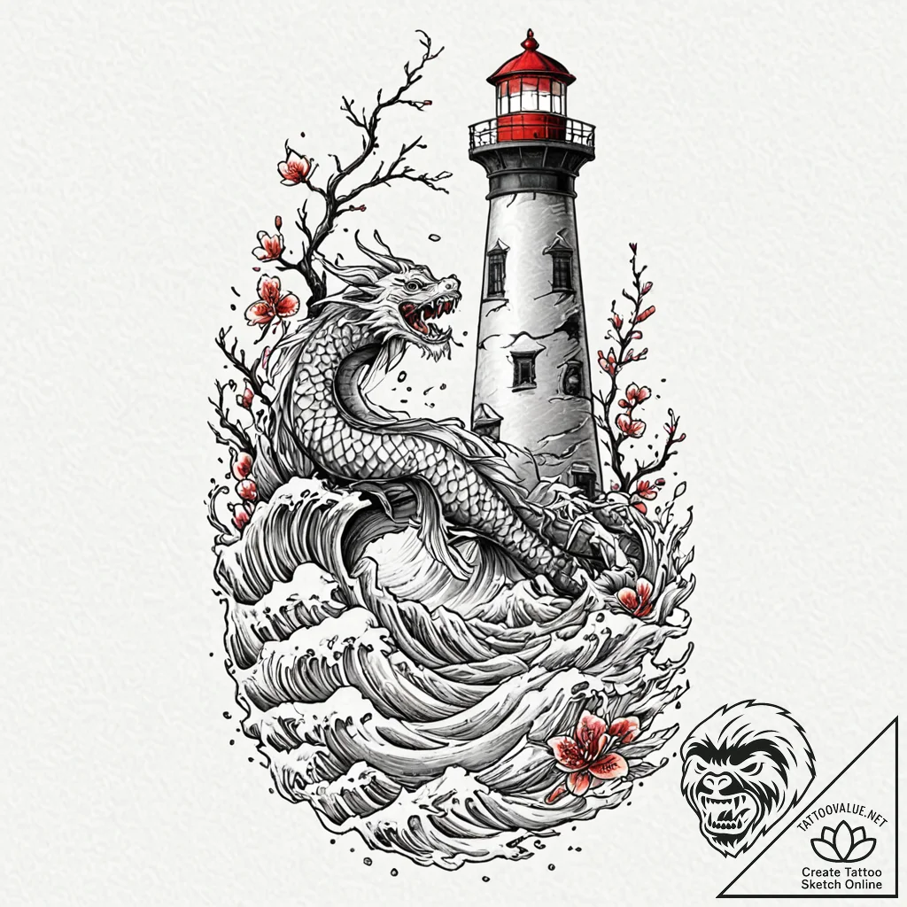 The view from a lighthouse lantern room on a... - tattoo sketch (№1752914560_0, 19.07.2025 08:42) — tattoovalue.net