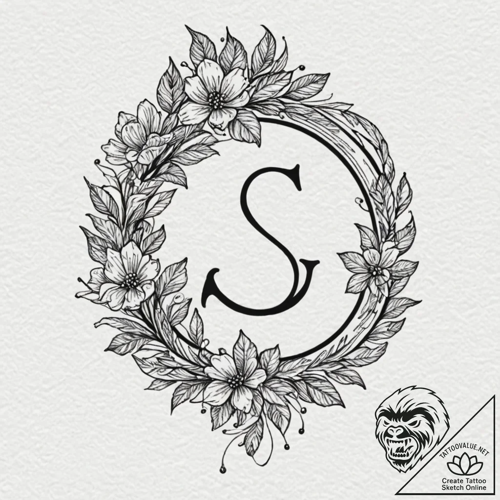 Tattoo sketch a floral design with hidden ini... - tattoo sketch (№1752915233_0, 19.07.2025 08:53) — tattoovalue.net