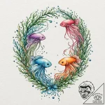 Tattoo design pisces fish, swimming among del… – tattoo sketch (№1752915398_0, 19.07.2025 08:56) — tattoovalue.net