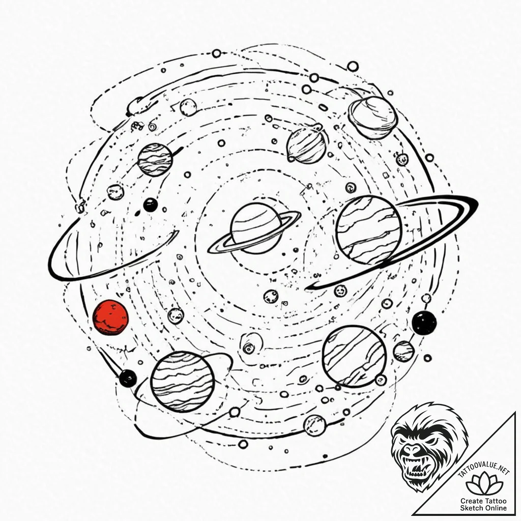 Parade of planets, tattoo sketch design, on a... - tattoo sketch (№1752915564_0, 19.07.2025 08:59) — tattoovalue.net