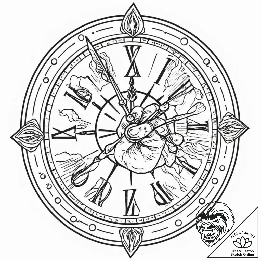 Tattoo design a clock with hands frozen at a... - tattoo sketch (№1752916145_0, 19.07.2025 09:09) — tattoovalue.net