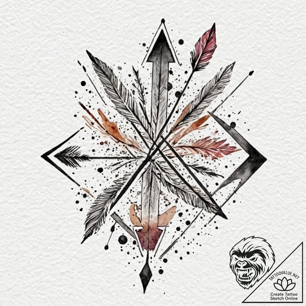 Arrow, tattoo line art, muted color palette,... - tattoo sketch (№1752916476_0, 19.07.2025 09:14) — tattoovalue.net