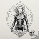 A neo-traditional tattoo of captain marvel, g… – tattoo sketch (№1752916807_0, 19.07.2025 09:20) — tattoovalue.net