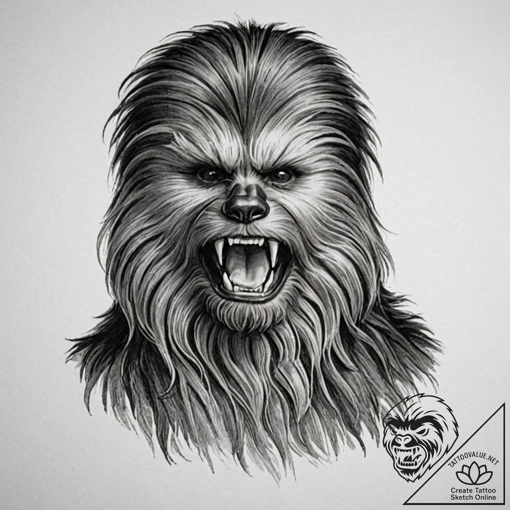 28. sketch of chewbacca letting out a mighty... - tattoo sketch (№1752917801_0, 19.07.2025 09:36) — tattoovalue.net