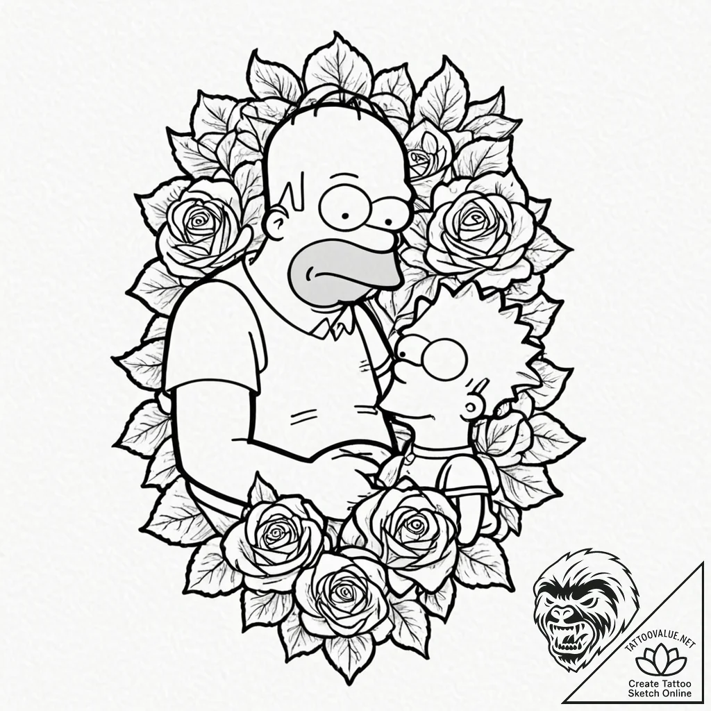 A trash polka tattoo of homer simpson strangl... - tattoo sketch (№1752917884_0, 19.07.2025 09:38) — tattoovalue.net