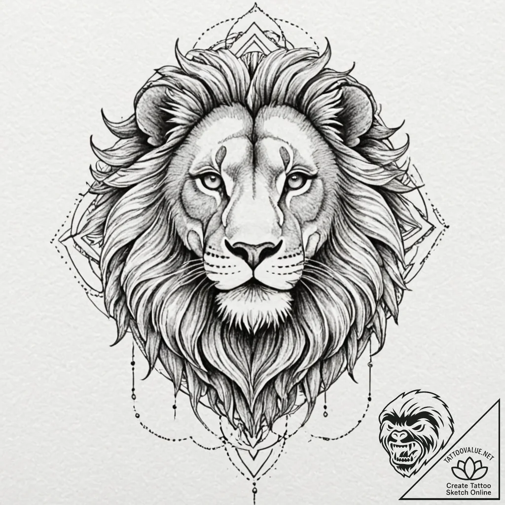 Tattoo sketch a leo lion, its face in intrica... - tattoo sketch (№1752918050_0, 19.07.2025 09:40) — tattoovalue.net