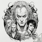 A graphic novel panel of the main characters… – tattoo sketch (№1752918875_0, 19.07.2025 09:54) — tattoovalue.net