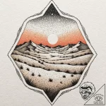 A desert landscape at sunset, the sand dunes… – tattoo sketch (№1752918957_0, 19.07.2025 09:55) — tattoovalue.net