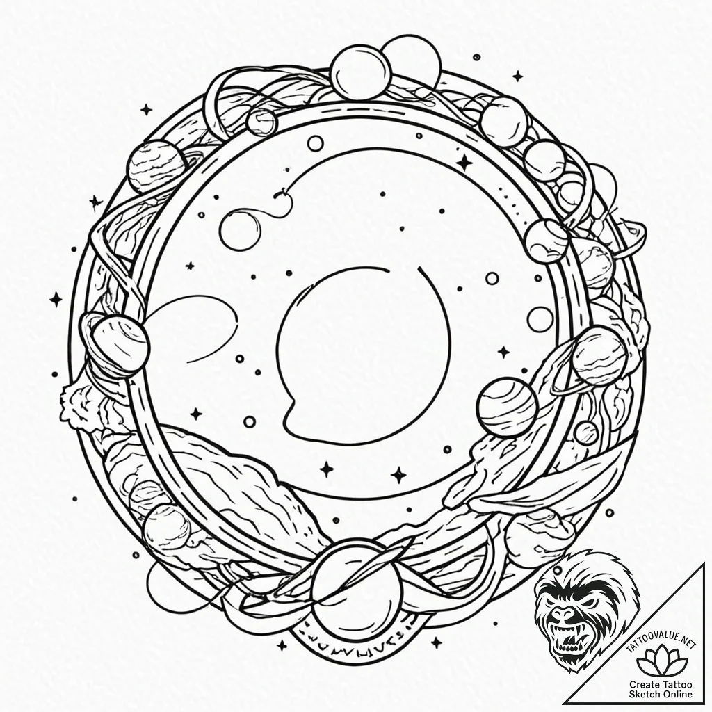 Tattoo design a stylized planet with a subtle... - tattoo sketch (№1752919041_0, 19.07.2025 09:57) — tattoovalue.net